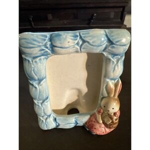 Vintage Ceramic Bunny Picture Frame Floral Design Made In Japan